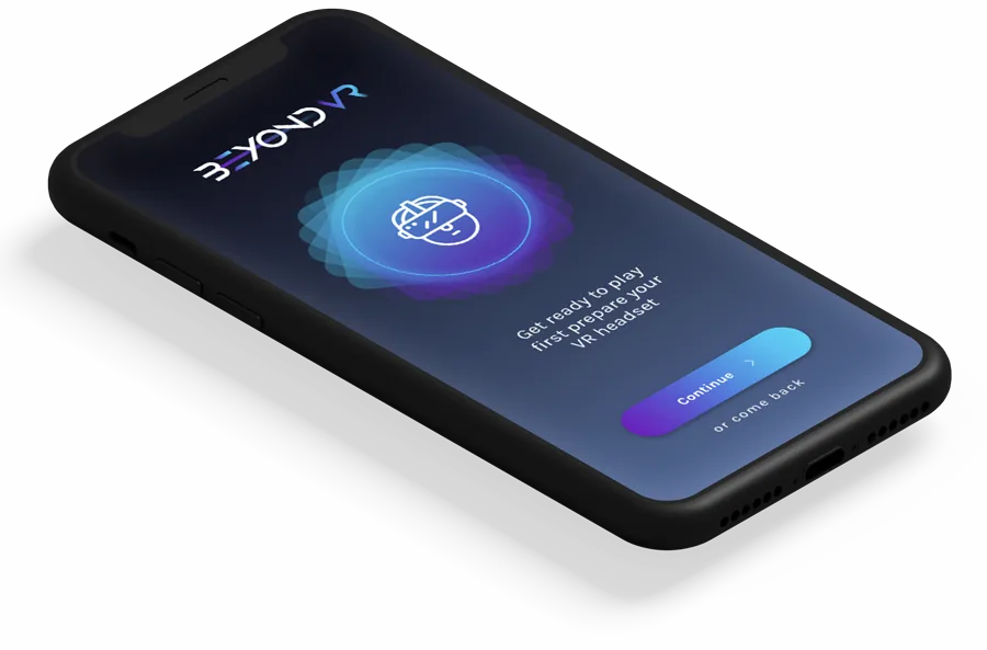 A phone showing the BeyondVR prompt to place it in a VR headset