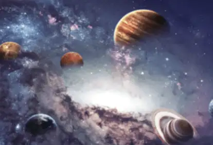 Planets and a bright galaxy against a starry sky